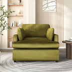 Green 37 Accent Chair with Plastic Legs and Decorative Pillows