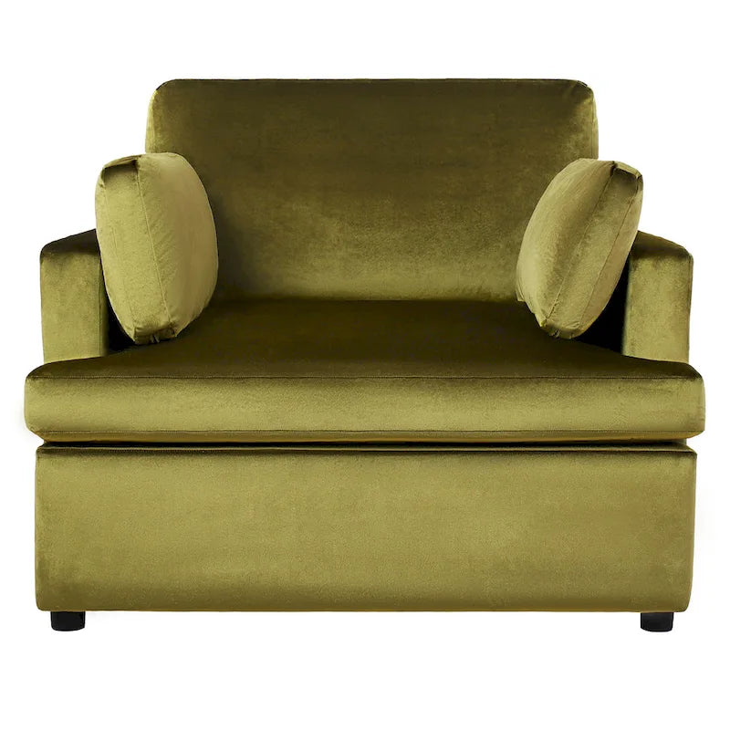 Green 37 Accent Chair with Plastic Legs and Decorative Pillows