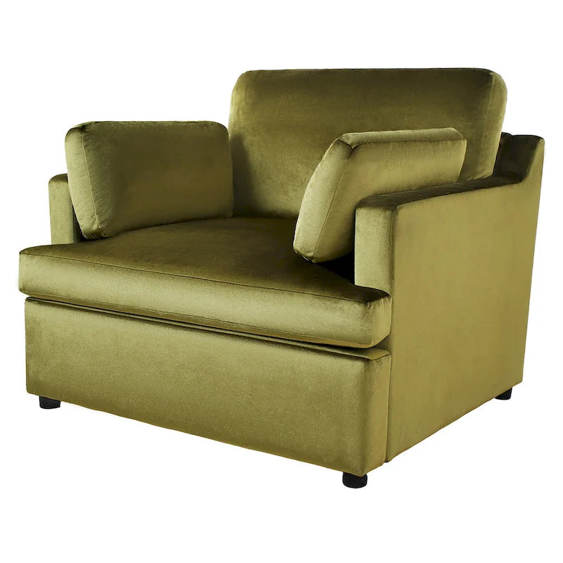 Green 37 Accent Chair with Plastic Legs and Decorative Pillows