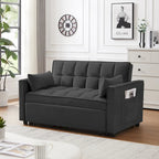 Black 55.2 Velvet Pull-Out Sofa Bed with Toss Pillows and Pockets