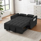 Black 55.2 Velvet Pull-Out Sofa Bed with Toss Pillows and Pockets