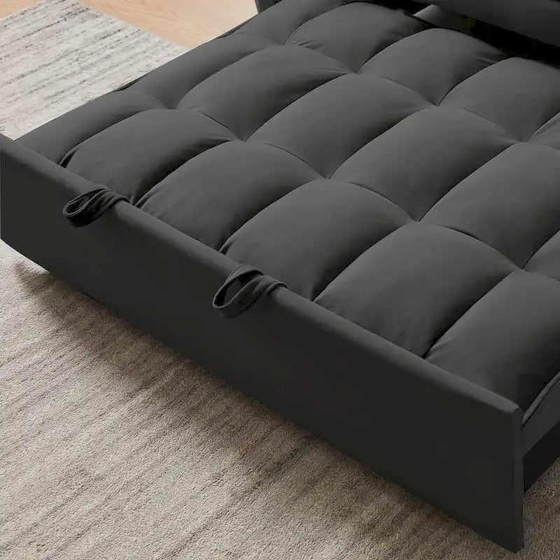 Black 55.2 Velvet Pull-Out Sofa Bed with Toss Pillows and Pockets