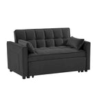 Black 55.2 Velvet Pull-Out Sofa Bed with Toss Pillows and Pockets