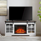 White 59.13 Fireplace TV Stand with Sliding Glass Doors and Storage Shelf for TVs Up to 65