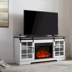 White 59.13 Fireplace TV Stand with Sliding Glass Doors and Storage Shelf for TVs Up to 65