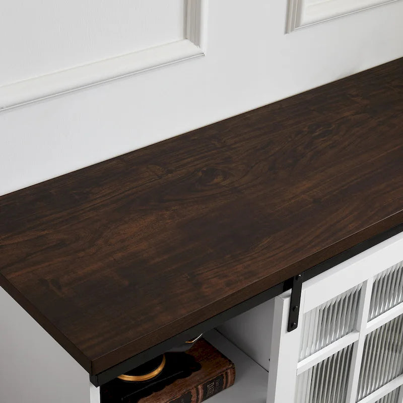 White 59.13 Fireplace TV Stand with Sliding Glass Doors and Storage Shelf for TVs Up to 65