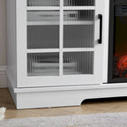 White 59.13 Fireplace TV Stand with Sliding Glass Doors and Storage Shelf for TVs Up to 65