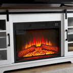 White 59.13 Fireplace TV Stand with Sliding Glass Doors and Storage Shelf for TVs Up to 65