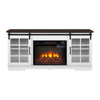 White 59.13 Fireplace TV Stand with Sliding Glass Doors and Storage Shelf for TVs Up to 65
