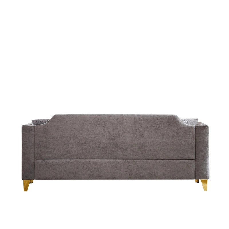 Grey 61.5 Chenille 3-Seater Tufted Sofa with Copper Nail Arms, 2 Pillows