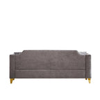 Grey 61.5 Chenille 3-Seater Tufted Sofa with Copper Nail Arms, 2 Pillows