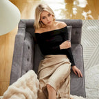 Grey 61.5 Chenille 3-Seater Tufted Sofa with Copper Nail Arms, 2 Pillows