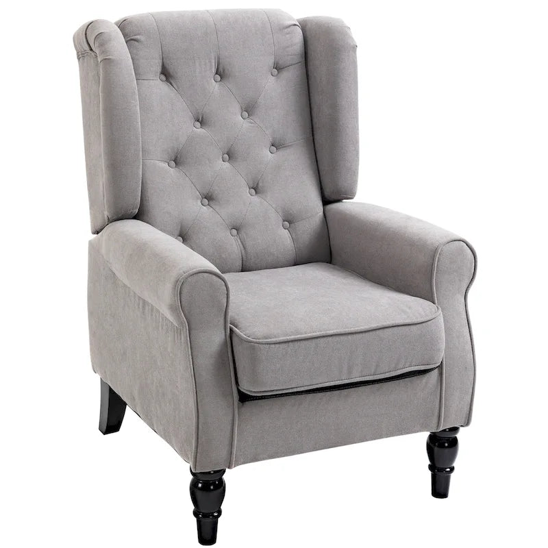 Button-Tufted Accent Chair with High Wingback, Rounded Cushioned Armrests and Thick Padded Seat, Grey
