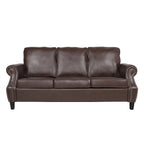 Dark Brown Modern 80 Faux Leather 3-Seater Sofa with Birch Wood Legs and Nailheads