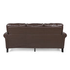 Dark Brown Modern 80 Faux Leather 3-Seater Sofa with Birch Wood Legs and Nailheads