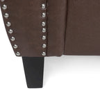 Dark Brown Modern 80 Faux Leather 3-Seater Sofa with Birch Wood Legs and Nailheads