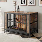 Dog Crate Furniture,Wooden Dog Crate Table,38.9 Dog Kennel with 2 Sliding Doors and Thick Iron Door Frame,Decorative Pet House