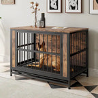 Dog Crate Furniture,Wooden Dog Crate Table,38.9 Dog Kennel with 2 Sliding Doors and Thick Iron Door Frame,Decorative Pet House