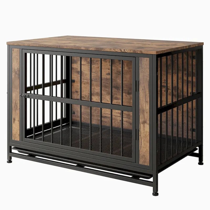 Dog Crate Furniture,Wooden Dog Crate Table,38.9 Dog Kennel with 2 Sliding Doors and Thick Iron Door Frame,Decorative Pet House