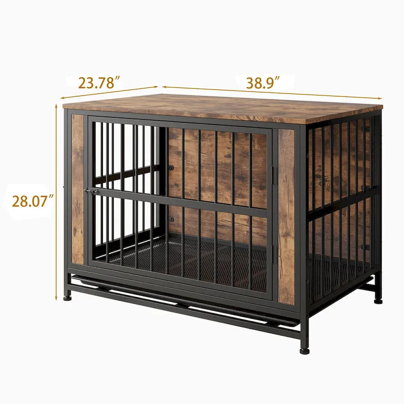 Dog Crate Furniture,Wooden Dog Crate Table,38.9 Dog Kennel with 2 Sliding Doors and Thick Iron Door Frame,Decorative Pet House