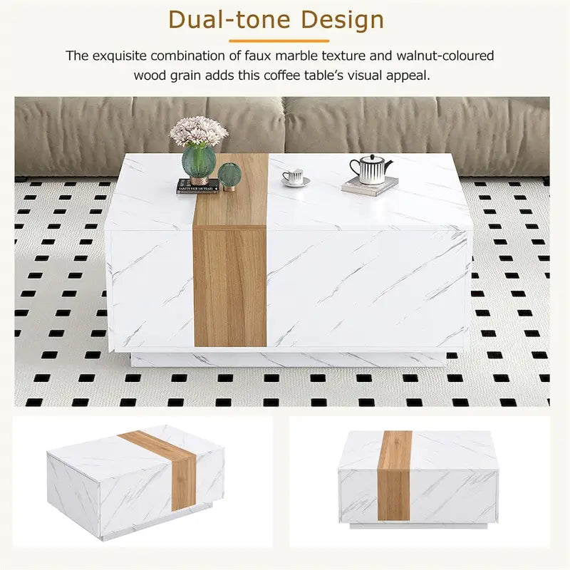 Coffee Table with 2 Storage Drawers and Wood Grain Finish