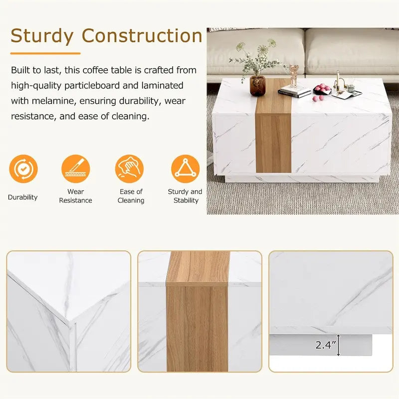 Coffee Table with 2 Storage Drawers and Wood Grain Finish