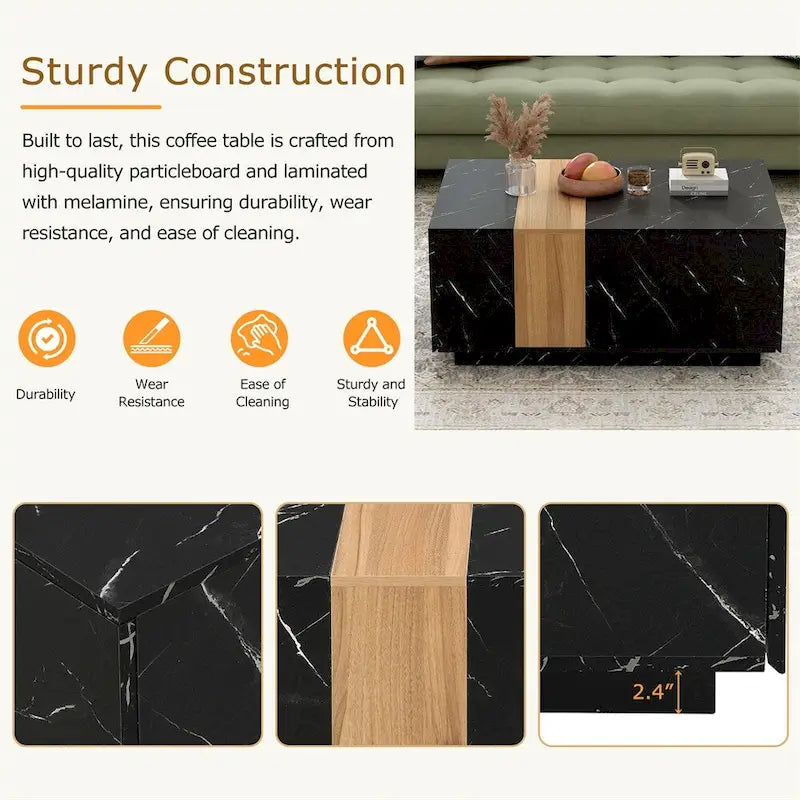 Coffee Table with 2 Storage Drawers and Wood Grain Finish