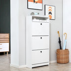 Slim Shoe Cabinet, Trendy Shoe Storage Cabinet with 3 Large Fold-Out Drawers & a Spacious Top Surface for Small Items, White