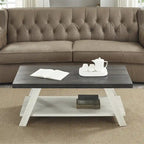 Contemporary Two-Tone Wood Shelf Coffee Table in Weathered for Living Room