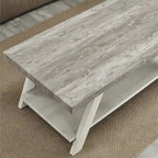 Contemporary Two-Tone Wood Shelf Coffee Table in Weathered for Living Room