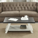 Contemporary Two-Tone Wood Shelf Coffee Table in Weathered for Living Room