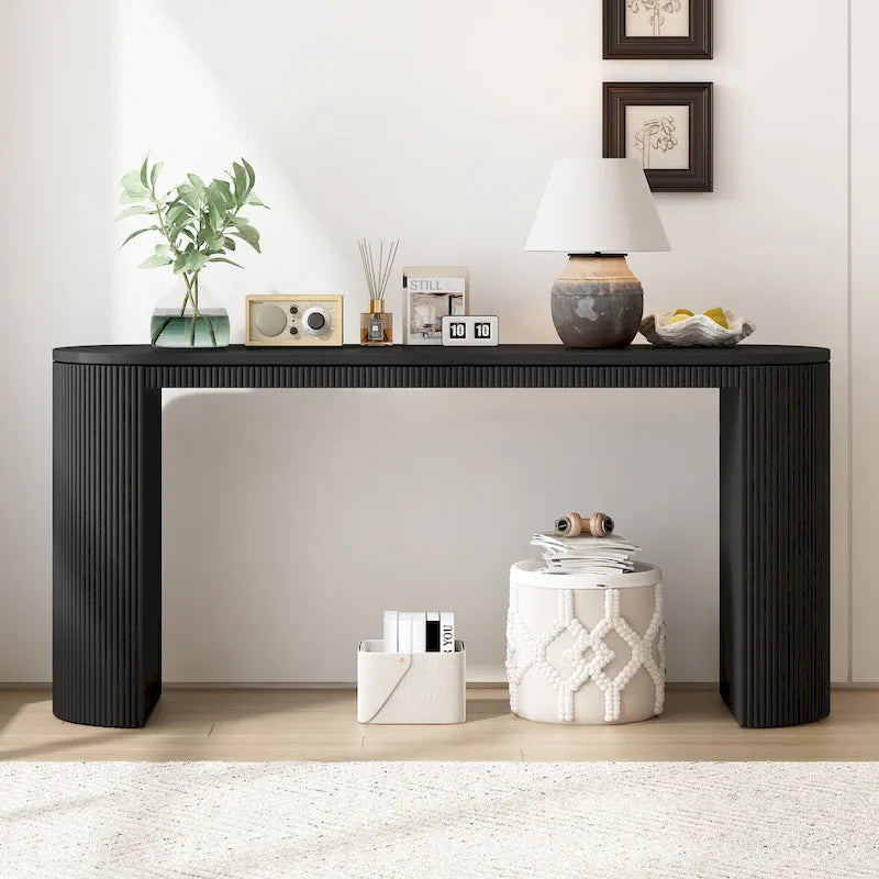 Curved Design Console Table with Unique Vertical Stripe Design ,Suitable for Living Room,Study and Entrance