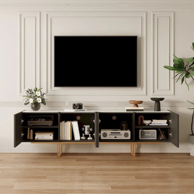 78.7 TV Stand, Entertainment Center with Faux Marble Top