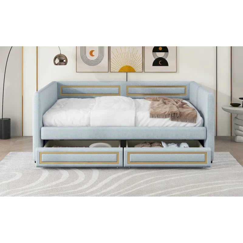 Full Size Upholstery Daybed with Two Storage Drawers
