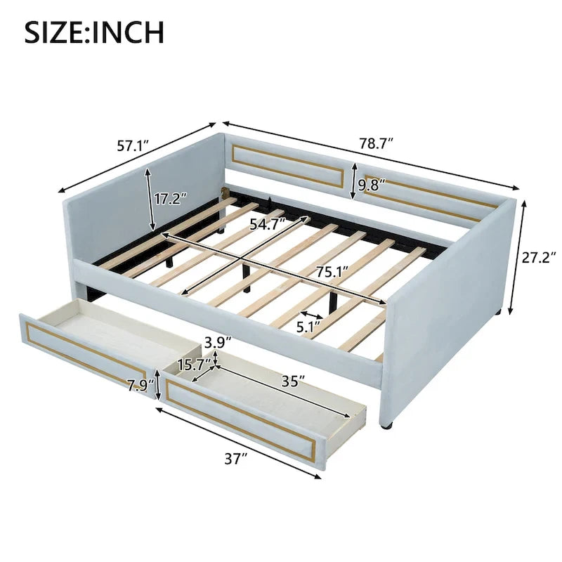 Full Size Upholstery Daybed with Two Storage Drawers