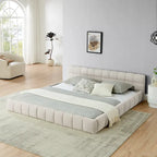 King Size Upholstered Bed Frame with Chenille Fabric, Sturdy Platform Bed Featuring Headboard and Solid Wood Frame