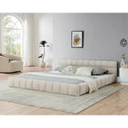 King Size Upholstered Bed Frame with Chenille Fabric, Sturdy Platform Bed Featuring Headboard and Solid Wood Frame