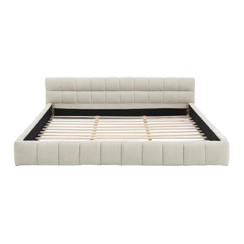 King Size Upholstered Bed Frame with Chenille Fabric, Sturdy Platform Bed Featuring Headboard and Solid Wood Frame