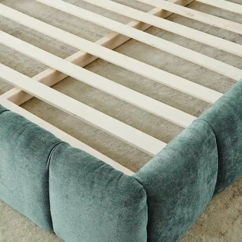 King Size Upholstered Bed Frame with Chenille Fabric, Sturdy Platform Bed Featuring Headboard and Solid Wood Frame