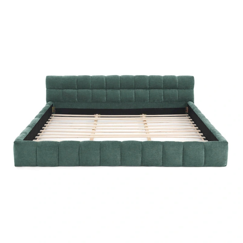 King Size Upholstered Bed Frame with Chenille Fabric, Sturdy Platform Bed Featuring Headboard and Solid Wood Frame