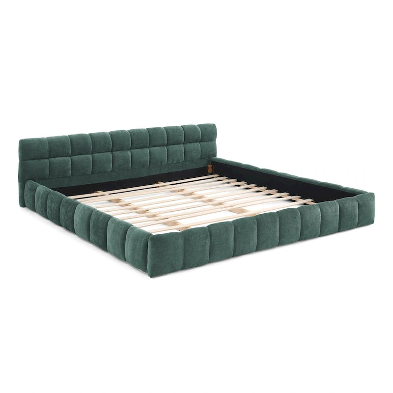 King Size Upholstered Bed Frame with Chenille Fabric, Sturdy Platform Bed Featuring Headboard and Solid Wood Frame