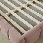 King Size Upholstered Bed Frame with Chenille Fabric, Sturdy Platform Bed Featuring Headboard and Solid Wood Frame