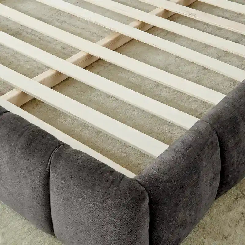 King Size Upholstered Bed Frame with Chenille Fabric, Sturdy Platform Bed Featuring Headboard and Solid Wood Frame