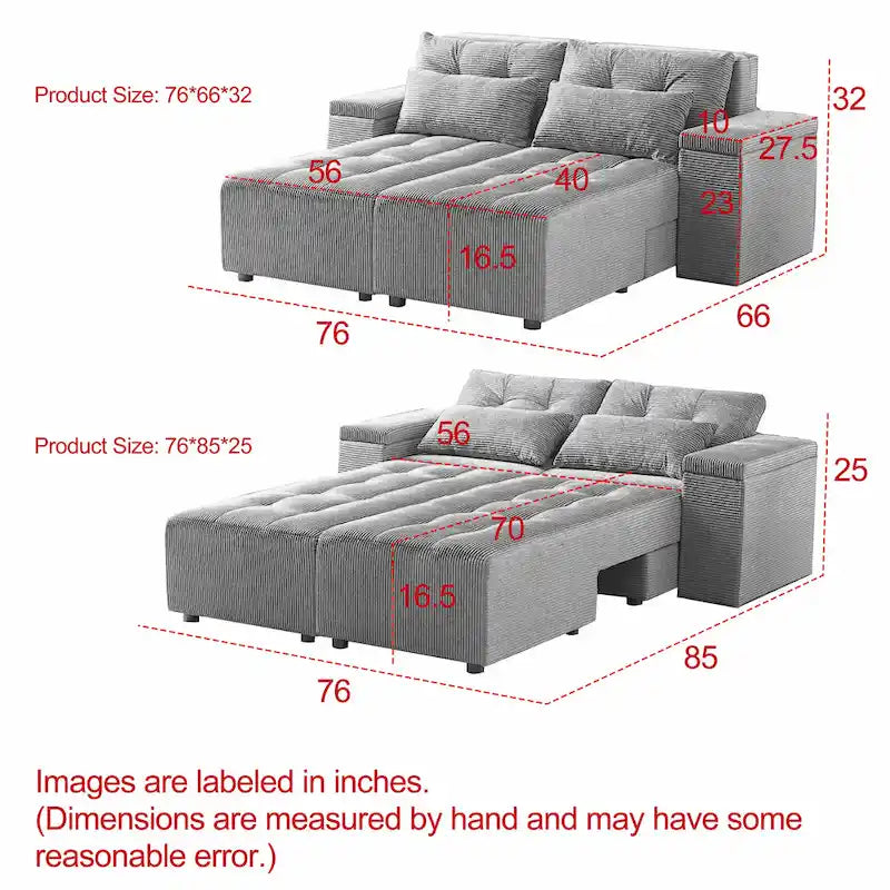 GDFStudio - Emerson Modular Corduroy 3-Seater Sofa with Storage and Customizable Design