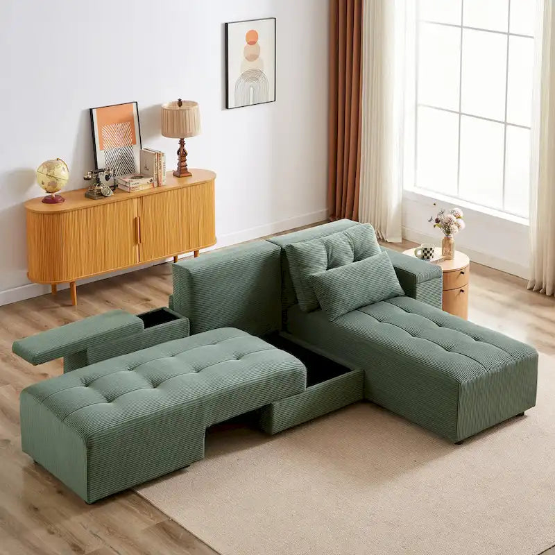 GDFStudio - Emerson Modular Corduroy 3-Seater Sofa with Storage and Customizable Design