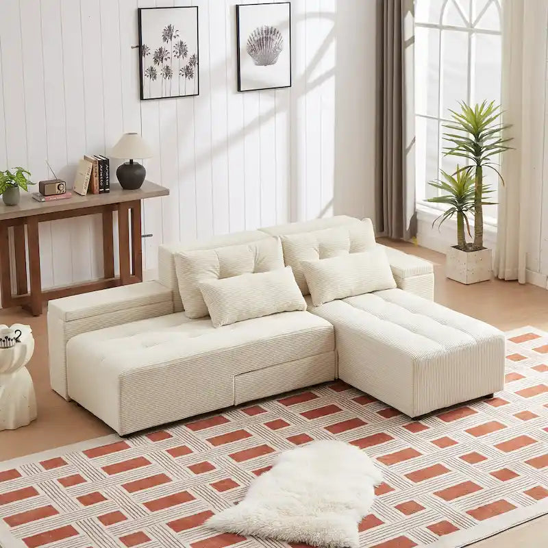 GDFStudio - Emerson Modular Corduroy 3-Seater Sofa with Storage and Customizable Design