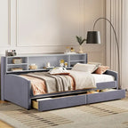 Platform Corner Bed Frame Upholstered Bed with Storage and Drawers
