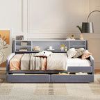 Platform Corner Bed Frame Upholstered Bed with Storage and Drawers
