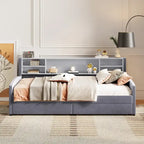 Platform Corner Bed Frame Upholstered Bed with Storage and Drawers