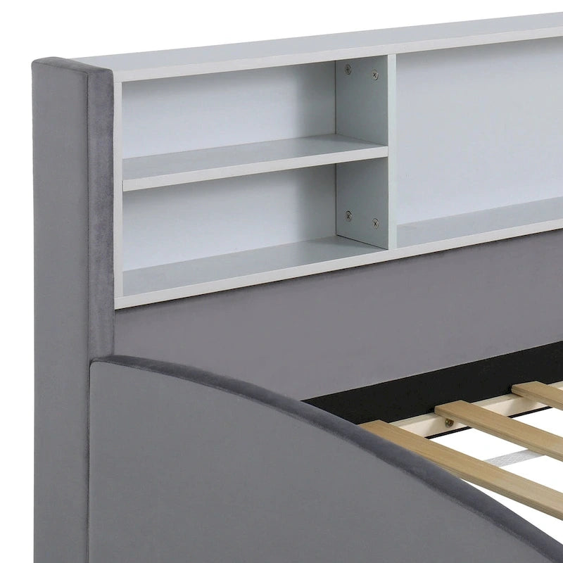 Platform Corner Bed Frame Upholstered Bed with Storage and Drawers